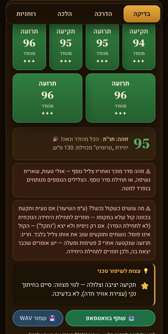 מאמן השופר — תוצאות הניתוח